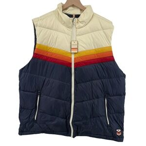 Marine Layer‎ Archive Boreal Puffer Vest Navy Sunset Colorblock Men XXL NWT